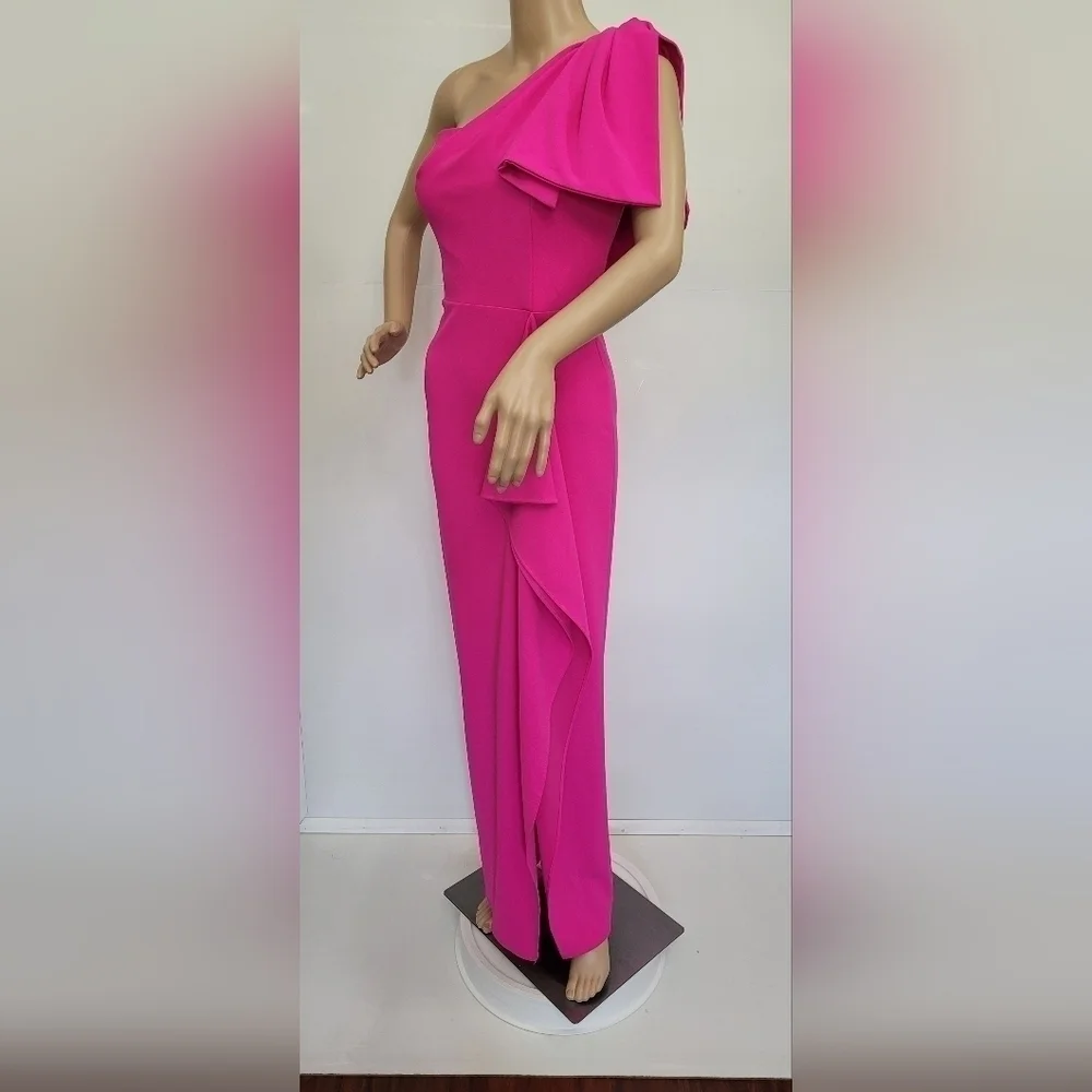 Betsy and Adam One Shoulder Scuba Crepe Gown Size 2 NWOT - Picture 12 of 13